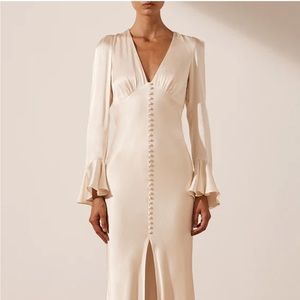 Shona Joy Ivory Midi Dress with Button Detail